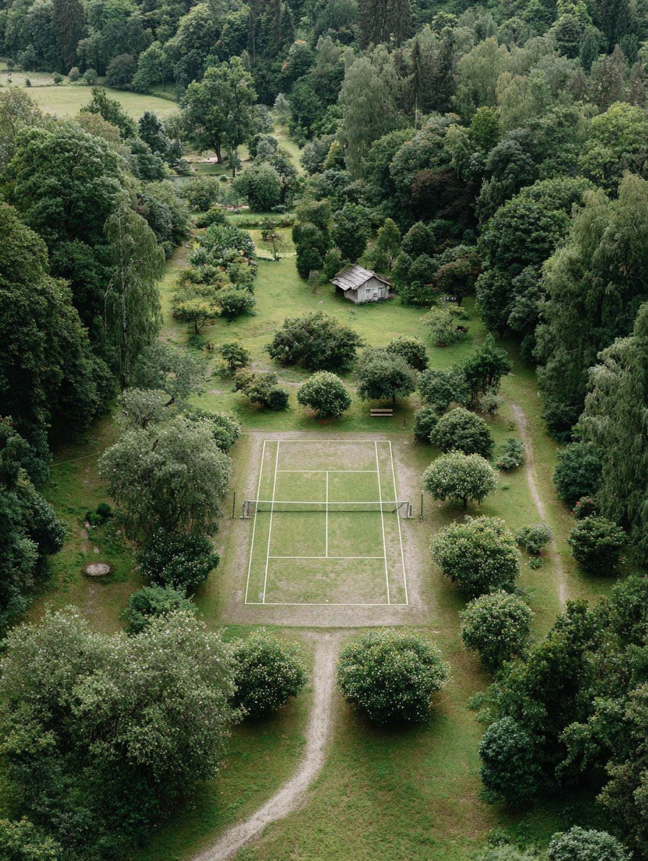 A grass court in a quiet forest clearing, the timeless setting of a game you can play for life