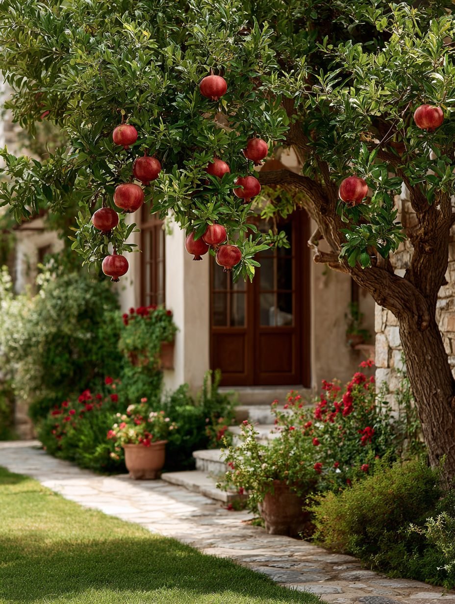 A branch with large ripe pomegranates