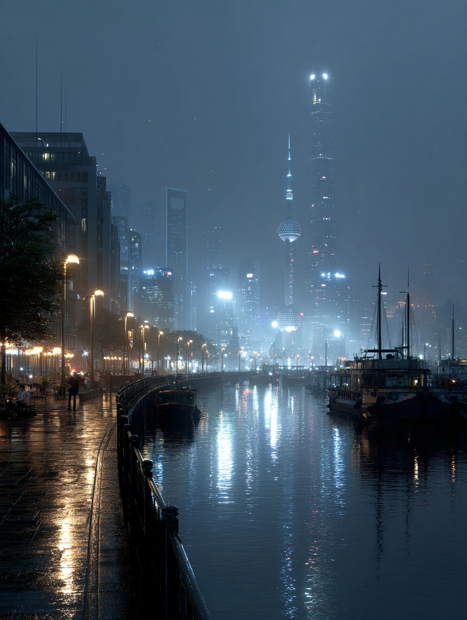 Futuristic city skyline at night