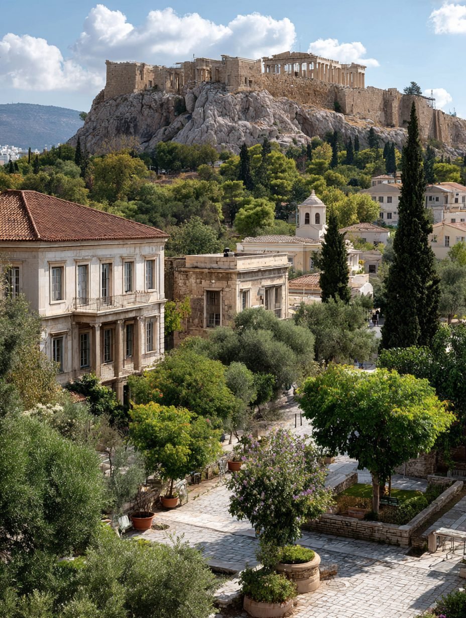 The Parthenon on the Acropolis in Athens, seen from below on a sunny day