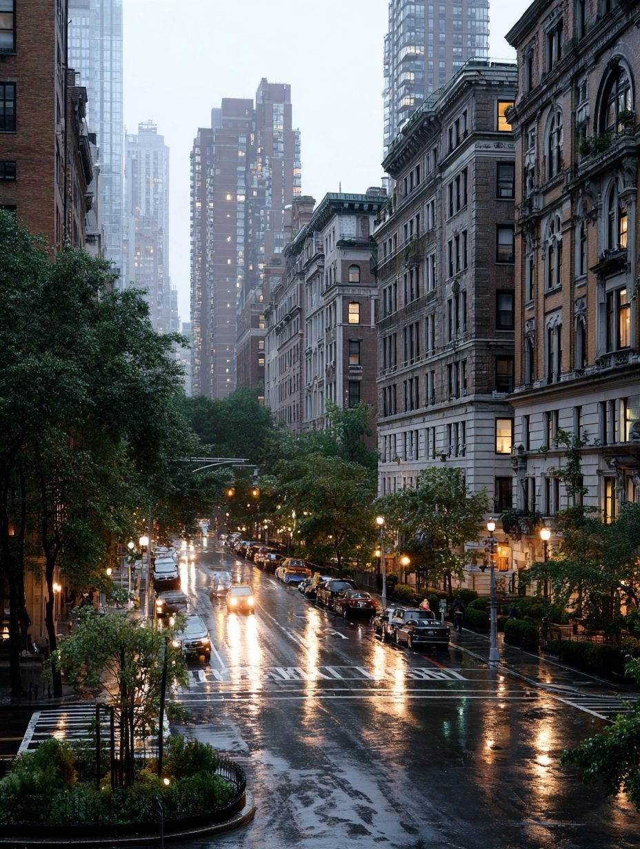 New York City street life at dusk